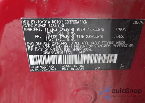 2015 Toyota Rav4 Limited z USA, uszkodzony, nr VIN JTMDFREV8FD144728